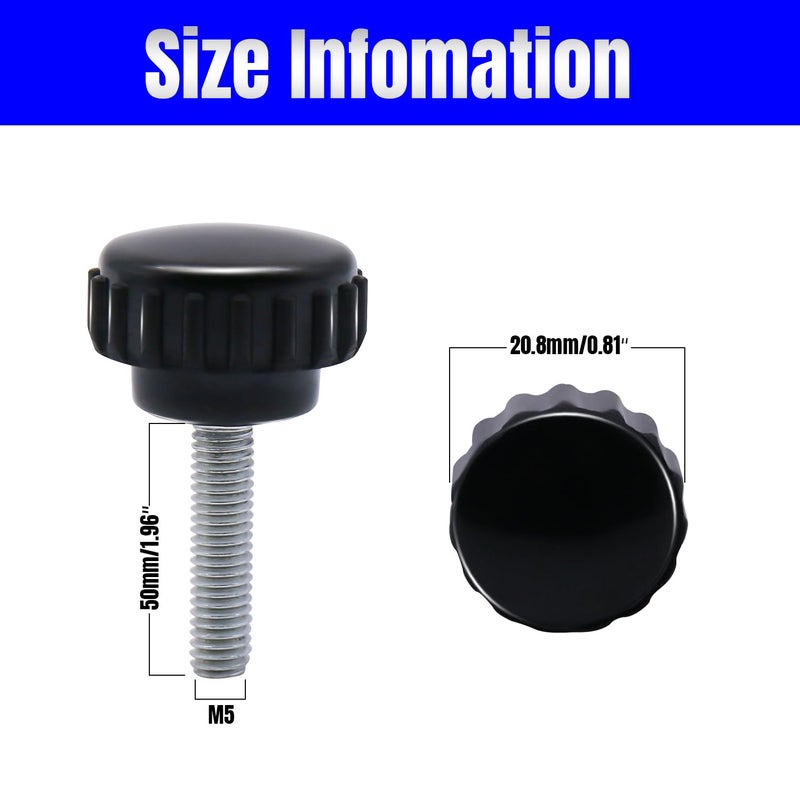 QIMAOO 8pcs Metric Male Thread Knurled, M5 x 50mm Black Thumb Screw Clamping Knobs Plastic Grip Threaded Knurled - Image 2